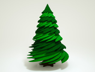 stylized three-dimensional model of spruce on a white background. 3d rendering illustration