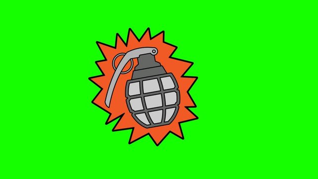 grenade animation green screen. 2D flat simple motion
