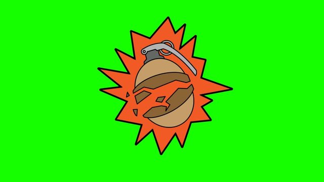 grenade animation green screen. 2D flat simple motion