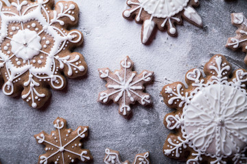 Christmas gingerbread. Sugered Cakes. Traditional homemade spice cookies.