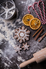Gingerbread with icing. Traditional sweet cookies with honey, cinnamon.