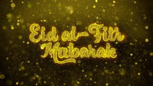 Eid al-Fitr mubarak wish Text Golden Glitter Glowing Lights Shine Particles. Greeting card, Wishes, Celebration, Party, Invitation, Gift, Event, Message, Holiday, Festival 4K Loop Animation.