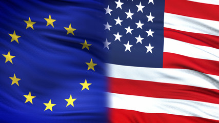 USA And Nato flags, international cooperation concept, alliance and agreement