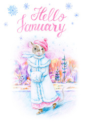 Mouse skates on ice in the park