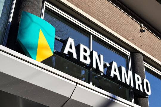 ROERMOND, NETHERLANDS - December 4, 2016: entrance of an ABN AMRO branch. ABN AMRO is the third-largest bank in the Netherlands.