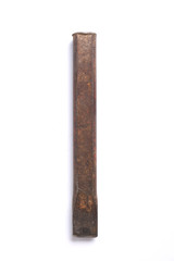 Old rusty stainless steel crescent wrench isolated on white top view