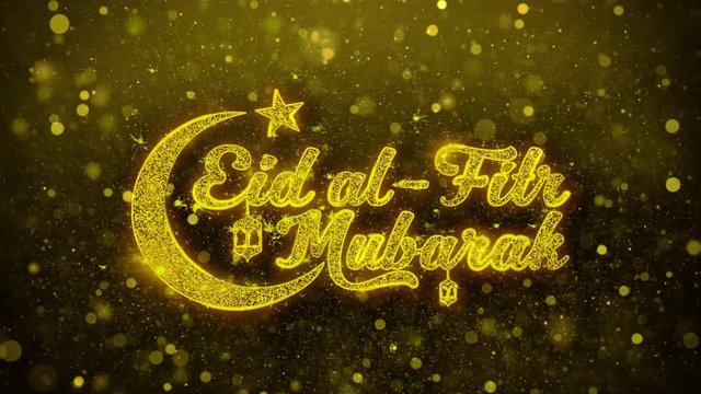 Eid al-Fitr mubarak wish Text Golden Glitter Glowing Lights Shine Particles. Greeting card, Wishes, Celebration, Party, Invitation, Gift, Event, Message, Holiday, Festival 4K Loop Animation.