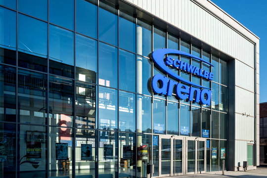 GUMMERSBACH, GERMANY - December 3, 2016: entrance of the SCHWALBE arena, a multifunction hall and homestead of the VFL Gummersbach, one of the most successful team-handball club ever.