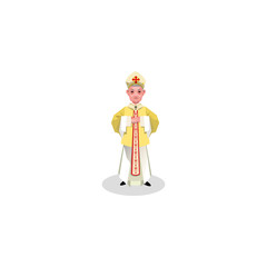 Catholic priest in golden cassock and miter vector illustration