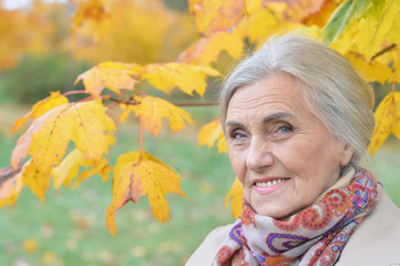 Portrait of happy senior woman in autumn park