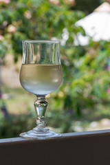 White wine glass outdoor closeup