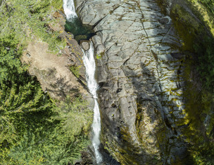 Marvelous aerial photography of Cougar Falls in the Mount Rainier National Forest Area of Washington State