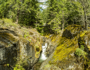 Marvelous aerial photography of Cougar Falls in the Mount Rainier National Forest Area of Washington State