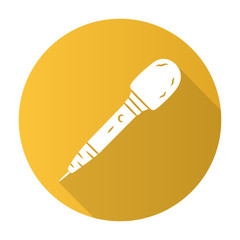 Microphone yellow flat design long shadow glyph icon. Television reporting. News broadcasting. Professional mic, karaoke device. Journalist equipment. Musician appliance Vector silhouette illustration