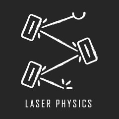 Laser physics chalk icon. Optics branch. Quantum electronics, laser construction, optical cavity. Light reflection. Optical scientific experiment. Isolated vector chalkboard illustration