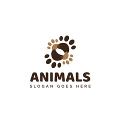 Pet shop clinic home care logo design with brown dog or cat footprints