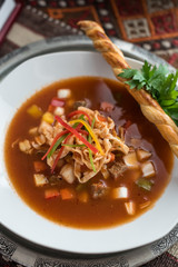 Turkish Red Lentil Soup with Noodles, Eriste Corbasi.