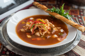 Turkish Red Lentil Soup with Noodles, Eriste Corbasi.