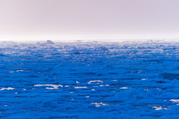Sunset over an ice pack in the Arctic Circle, Nordaustlandet, Svalbard, Norway