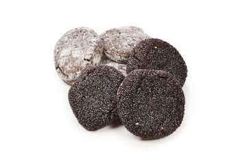 Chocolate cookies isolated on white background.