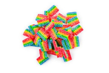 Juicy colorful jelly sweets isolated on white. Gummy candies. .
