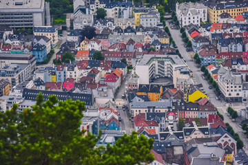 Bergen, Norway - july 18 2019: tourist look at the Scandinavian city of Bergen on a summer day