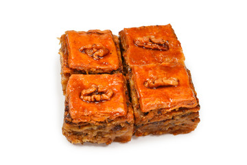 Tasty baklava isolated on white background.