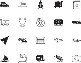 transport vector icon set such as: blank, stair, reservoir, origami, storage, globe, airport, care, medical, information, international, automated, heavy, water, voyage, luxury, cruiser, help