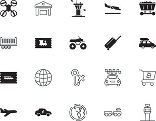transport vector icon set such as: gold, voyage, fashion, green, minimal, atv, architecture, quad, structure, conservation, cardboard, thin, roof, wagon, mining, warehouse, label, buggy, flying, raw