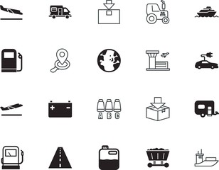 transport vector icon set such as: landing, can, website, repair, control, fast, marine, nautical, highway, center, arrivals, interface, port, street, wheelchair, jerrycan, international, metal
