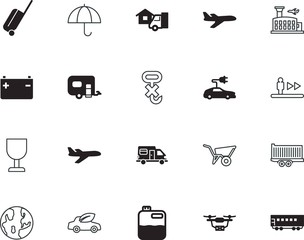 transport vector icon set such as: tractor, petrol, traveler, ground, sphere, fabrication, linear, garden, natural, geography, development, supply, side, empty, escalators, drive, ecological, tower