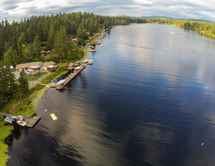 Glorious aerial photography of awesome and peaceful Tanwax Lake of Pierce County in the city of...