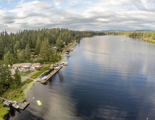 Fototapeta na wymiar Glorious aerial photography of awesome and peaceful Tanwax Lake of Pierce County in the city of Eatonville, Washington State.