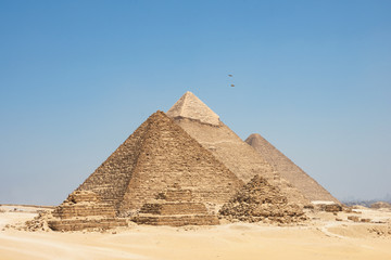 Fototapeta na wymiar The Giza pyramid complex, also called the Giza Necropolis on the Giza Plateau in Egypt