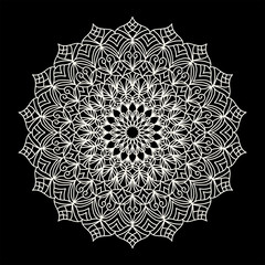 Ornamental abstract ethnic mandala element. Vector illustration grey on dark