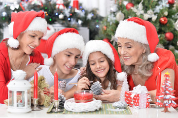 Portrait of cute smiling family celebrating Christmas together