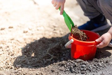 Cute kid playing in the garden