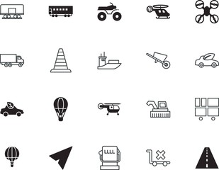 transport vector icon set such as: digital, petroleum, asphalt, fabrication, start, danger, sand, combine, cruise, petrol, seasonal, motocross, trucking, indicator, friendly, world, stripe, do, uav