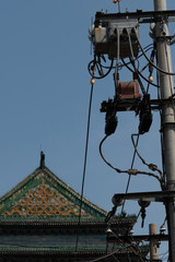 Temple roof and electric pole