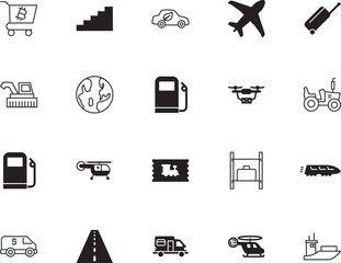 transport vector icon set such as: farmer, camera, summer, world, drive, road, banking, harvester, rounded, safety, around, steps, clean, tanker, walk, orbit, linear, ticket, commerce, stair, control
