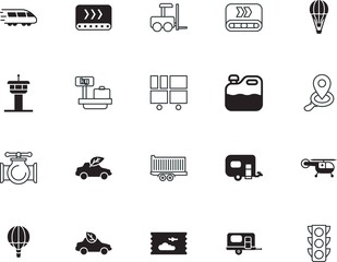 transport vector icon set such as: camping, antiseptic, medicine, handle, frame, tractor, railway, aircraft, valve, pipeline, can, big, automatic, crossroads, plastic, raise, loader, system, medical