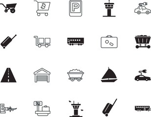 transport vector icon set such as: silhouette, tool, place, diplomat, heavy, hand, top, currency, parcel, coin, editable, rounded, treasure, post, knowledge, wind, break, market, park, garden, raw