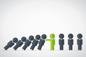 Domino effect. Stick figure stopping the domino effect