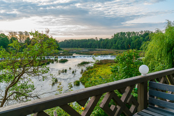 Fototapeta premium Beautiful view of Rumba waterfall in Kuldiga in the early morning. Tourist place in Latvia.