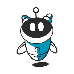 Bot icon. Chatbot icon concept. Cute smiling robot. Vector modern line character illustration isolated on white background. Outline robot sign design. Virtual online support.
