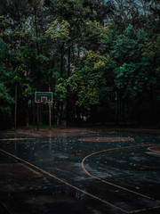 Basketball court in the rain