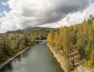 Amazing aerial photography of the majestic Skagit River Confluence in the Northern Cascades of the state of Washington.