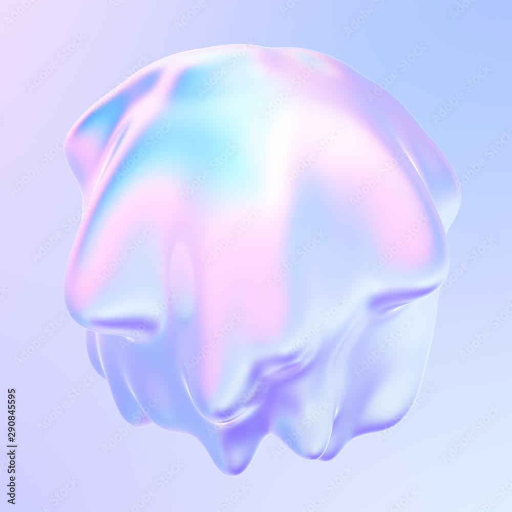 Poster splash of holographic metallic liquid. fluid shape for your trend design. 3d rendering.