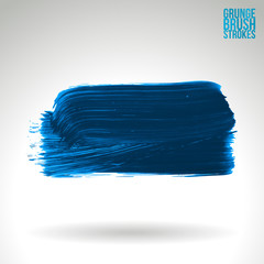 Blue brush stroke and texture. Grunge vector abstract hand - painted element. Underline and border design.