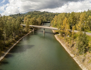Fototapeta premium Amazing aerial photography of the majestic Skagit River Confluence in the Northern Cascades of the state of Washington.